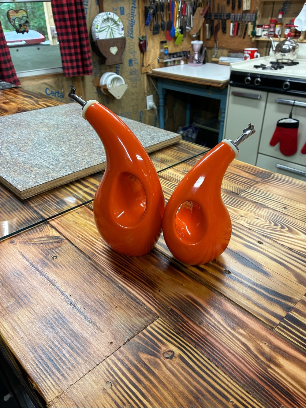 Rachael Ray Orange Ceramic Oil and Vinegar Cruet Set of Two Containers